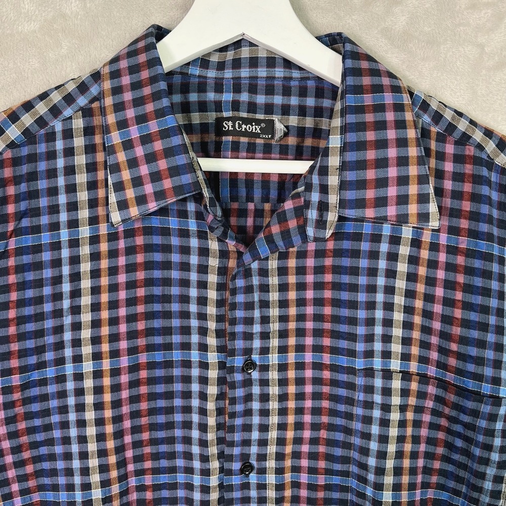 St. Croix Dress Shirt Mens 2XLT Made in Italy  Cotton Rainbow Check Gauze